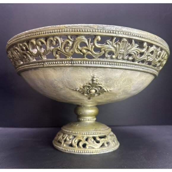 Vtg Pearlecent Accent Compote Bowl Centerpiece Pedestal Home Decor 7" T 12" DIA - Picture 1 of 16